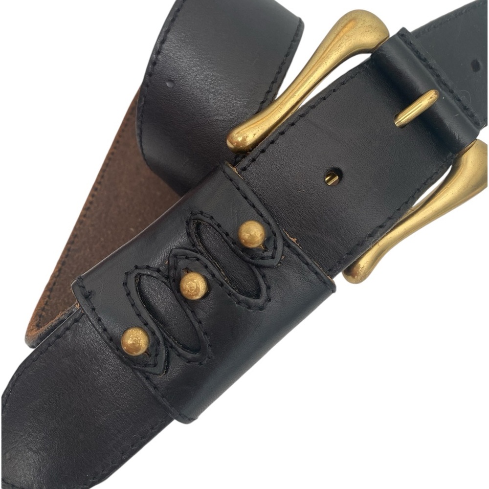 Fossil Black Leather Belt with Brass Buckle Western Bohemian